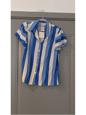 Compania Fantastica Blue & White Striped Button Front Blouse NWT Size Small